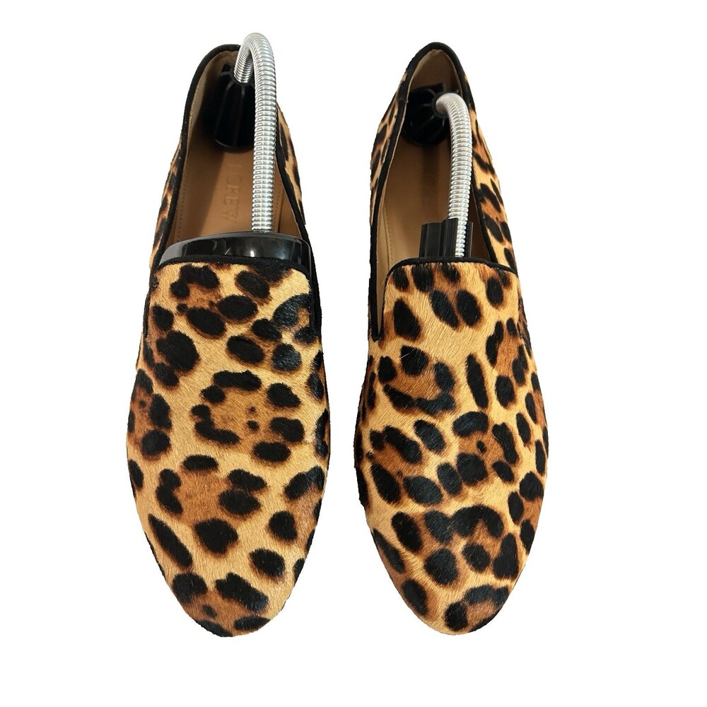 J Crew Factory Leopard Print Calf Hair Leather Flats Loafers Womens 8.5 Preppy